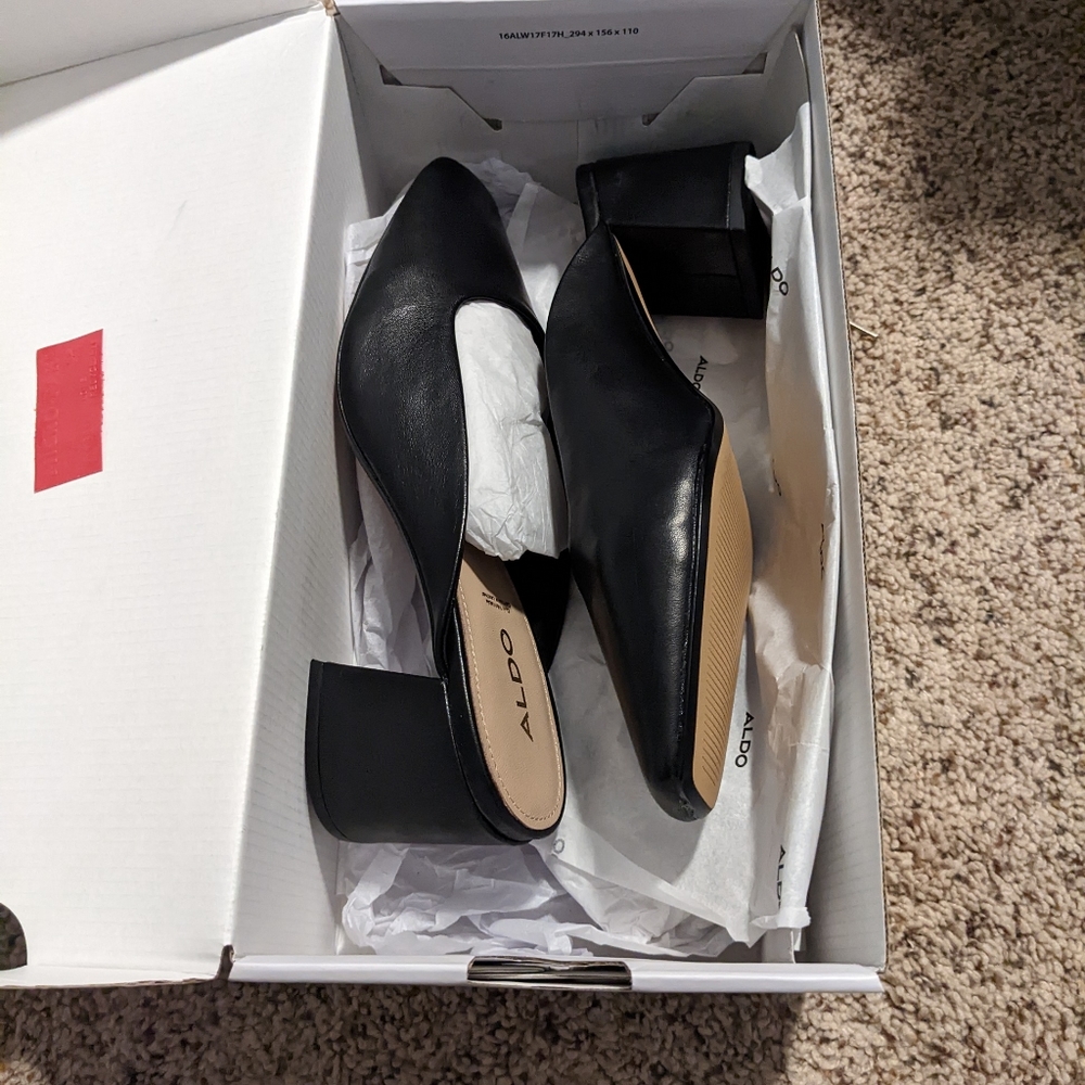 Womens ALDO black leather mules